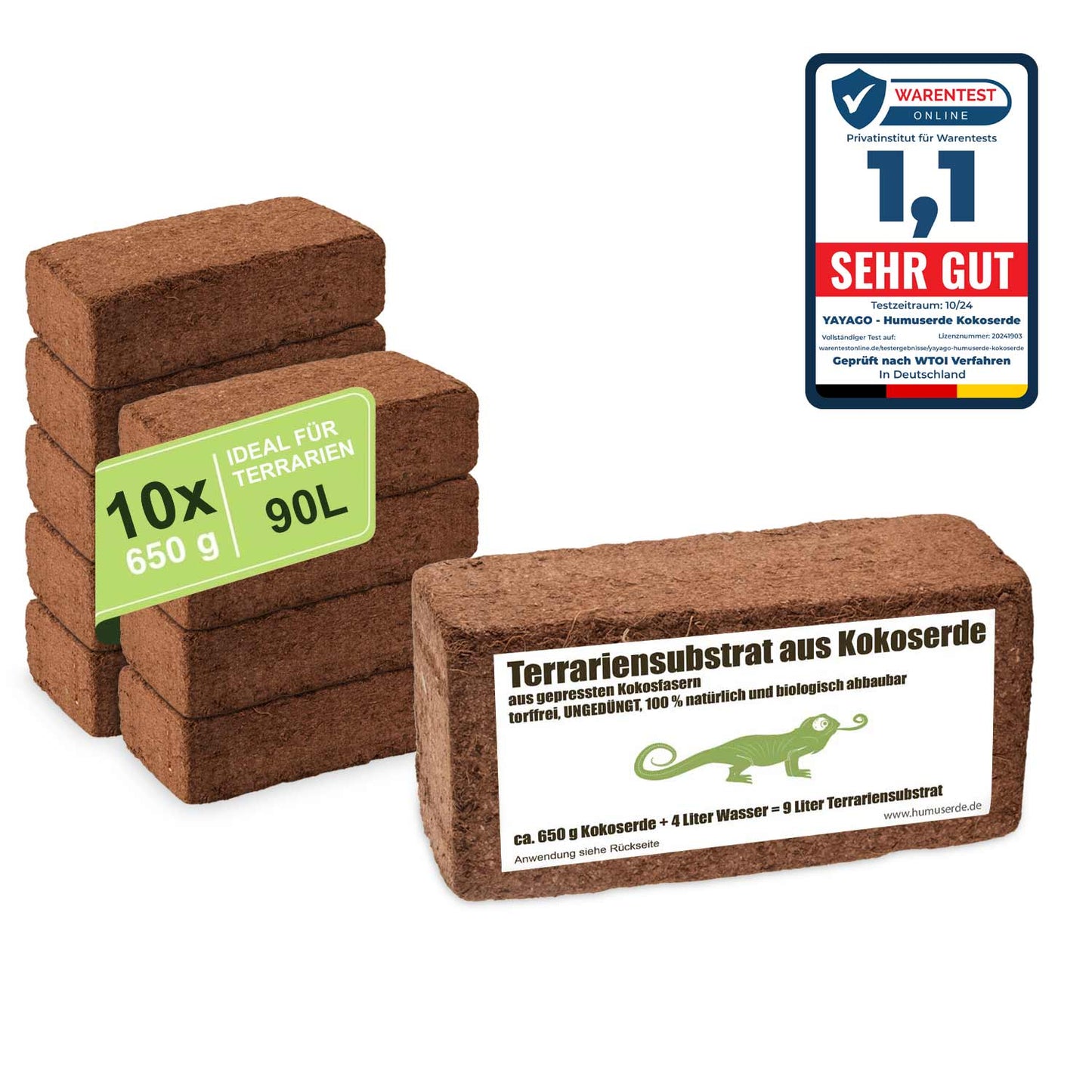 10X Terrariensubstrat / Einstreu / Bodengrund Produktbild mit Warentest Online Siegel